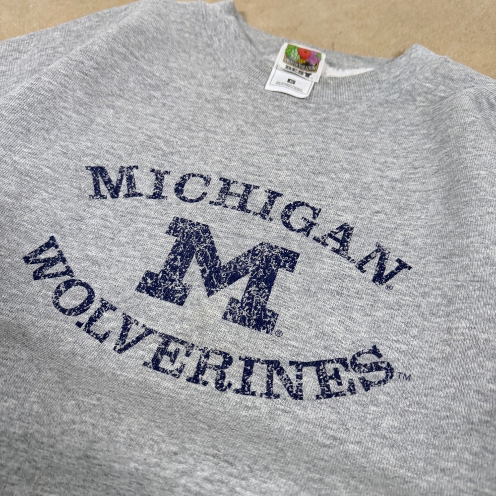 Vintage‎ 90's Michigan Wolverines Crewneck Sweatshirt XL Gray Fruit of the Loom - Picture 2 of 5